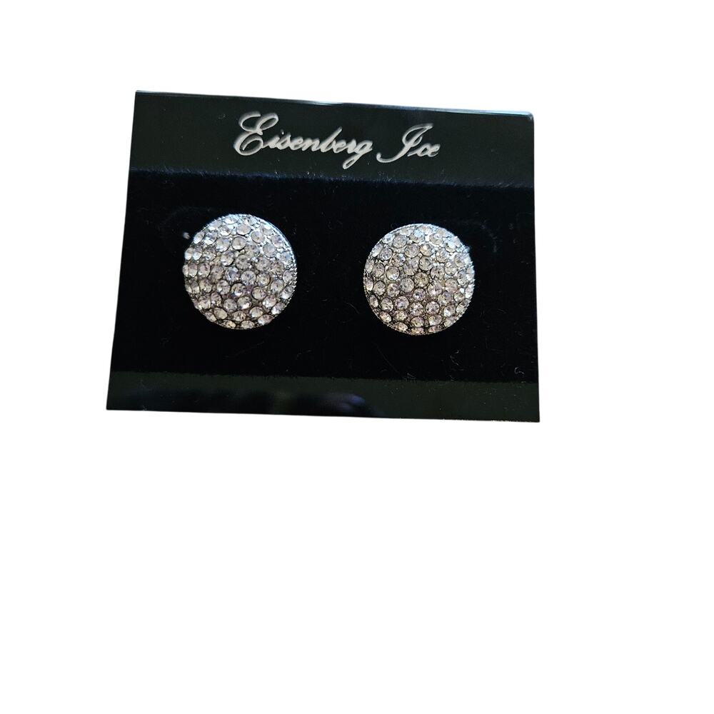 Eisenberg Ice Silver Tone Pave Rhinestone Round Button Stud Earrings